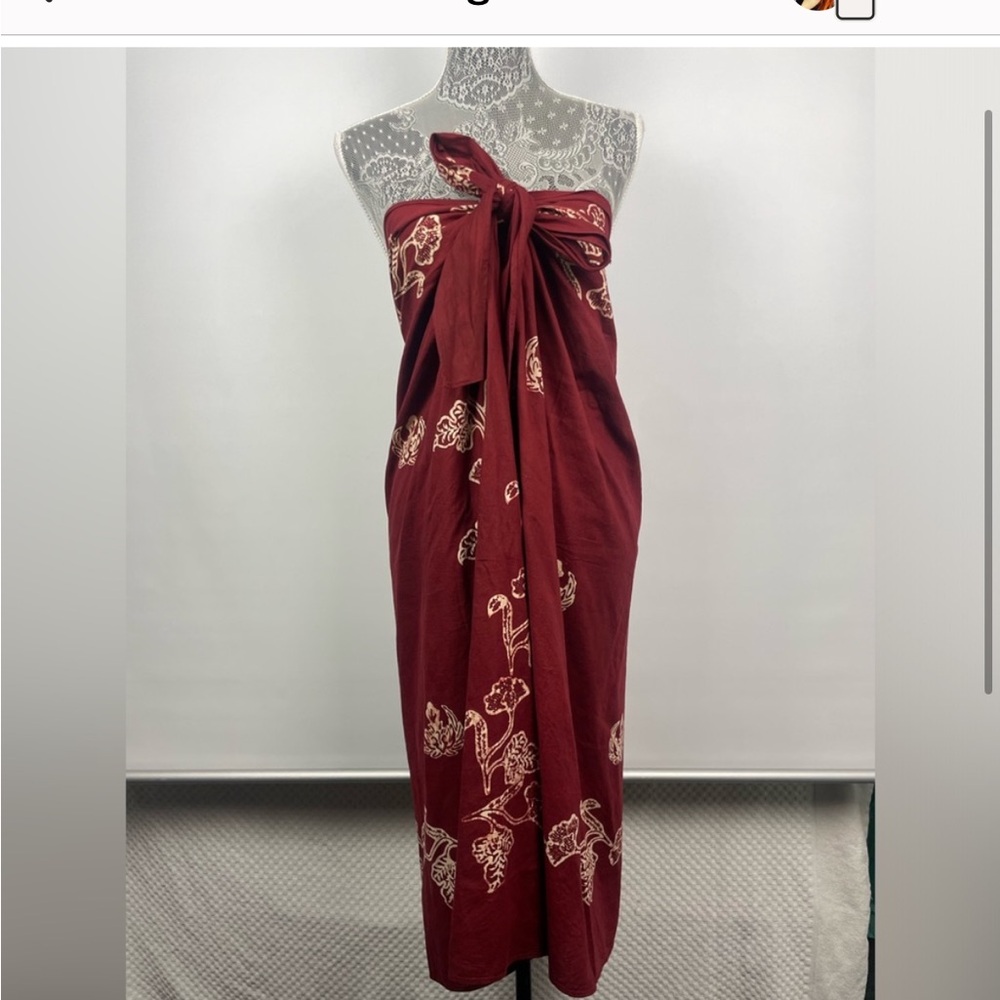 Bhatti & Sons Red Cream Floral Tie Front Wrap Sarong Cover Up